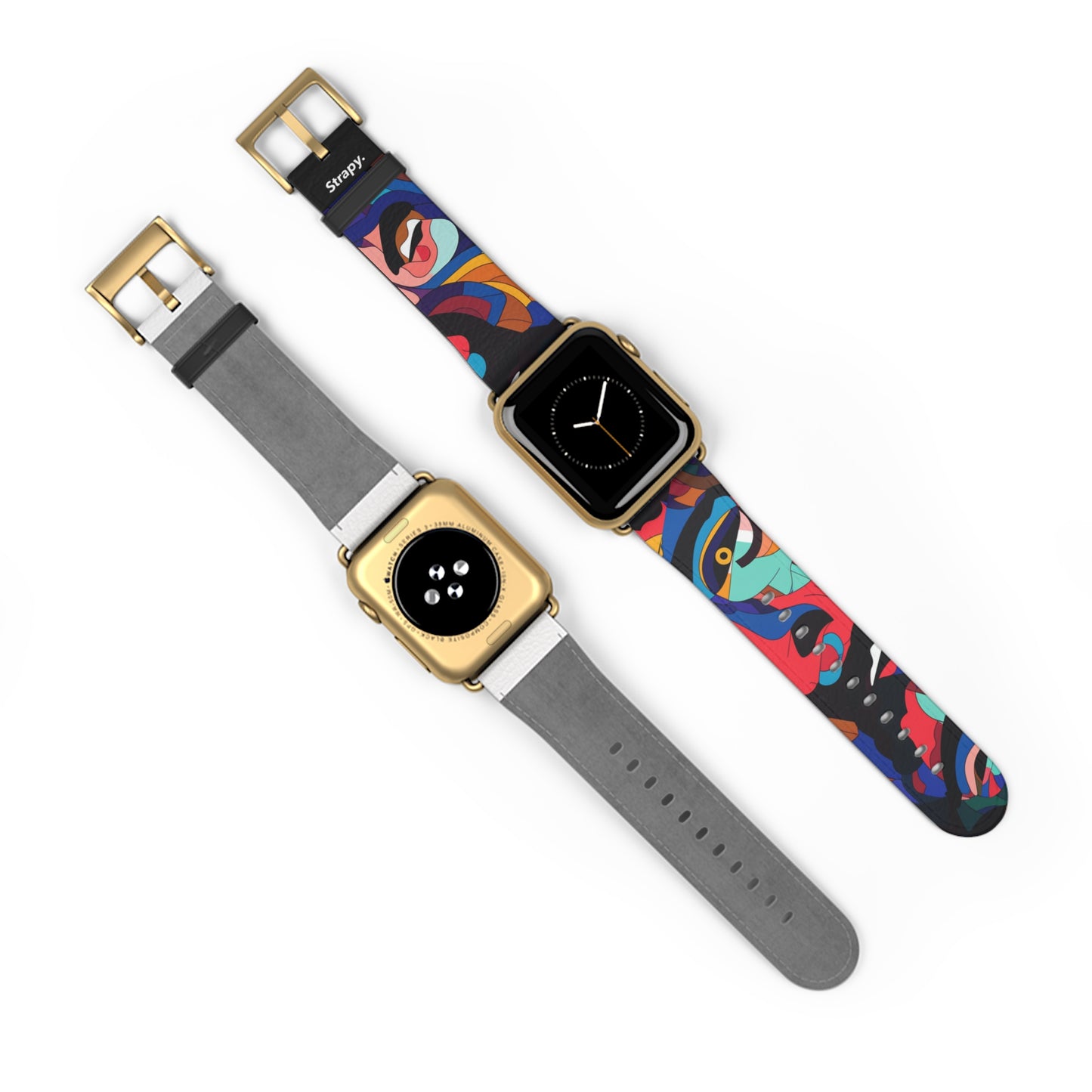 Surreal Colorful Dali Faces Pattern - Leather Apple Watch Strap/Band