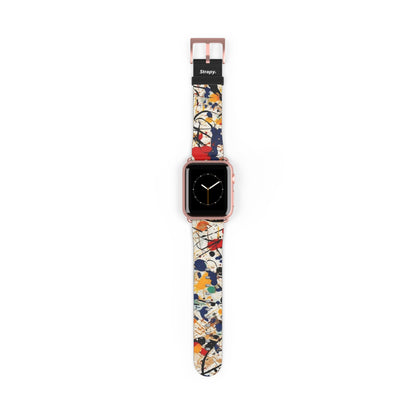 Spontaneous Abstract Jackson Pollock Homage Splatter Pattern Leather Apple Watch Band