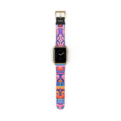 Abstract Art Pop Creatures Pattern - Leather Apple Watch Strap/Band