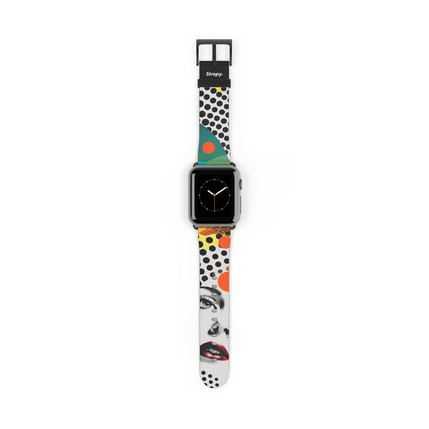 Abstrakte Comic-Art-Pop-Frauen-Polka-Gesichter-Muster – Apple-Watch-Armband/Armband aus Leder