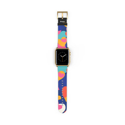 Abstract Risograph Colorful Hearts Pattern - Leather Apple Watch Strap/Band