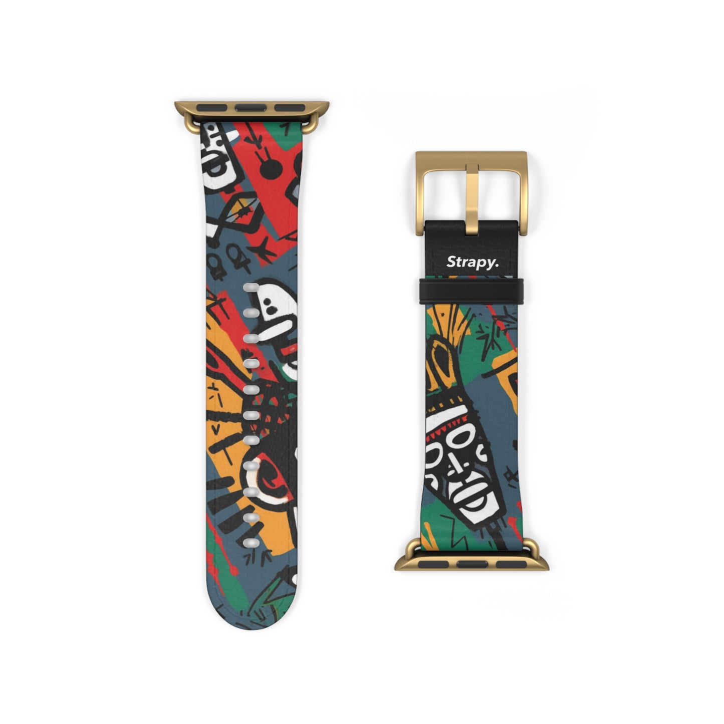 Abstract African Tribe Basquiat Style Pattern - Leather Apple Watch Strap/Band