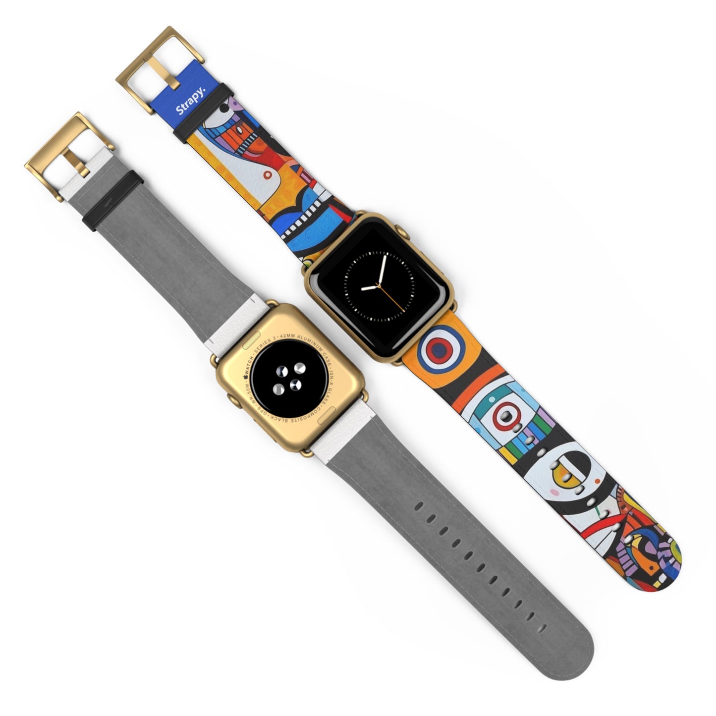 Abstrakte Augen und Gesichter im Picasso-Stil-Muster – Apple-Watch-Armband/Armband aus Leder