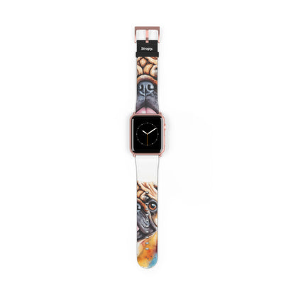 Aquarela Pug Dog Love - Leather Apple Watch Band