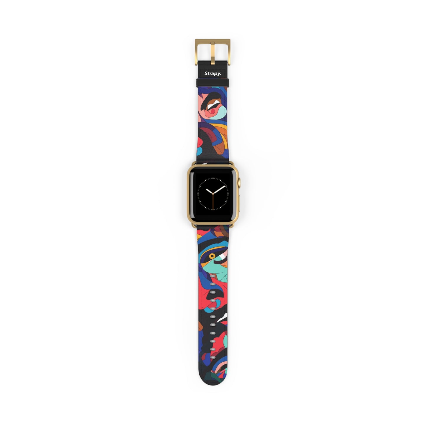 Surreales buntes Dali-Gesichtermuster – Lederarmband für die Apple Watch