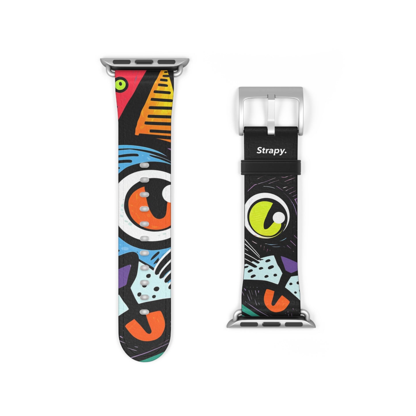 Abstract Art Pop Cats - Leather Apple Watch Strap/Band