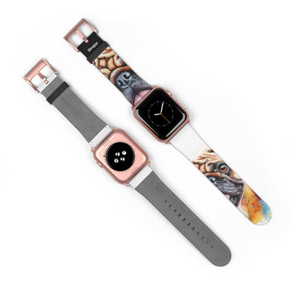 Aquarela Pug Dog Love - Leather Apple Watch Band