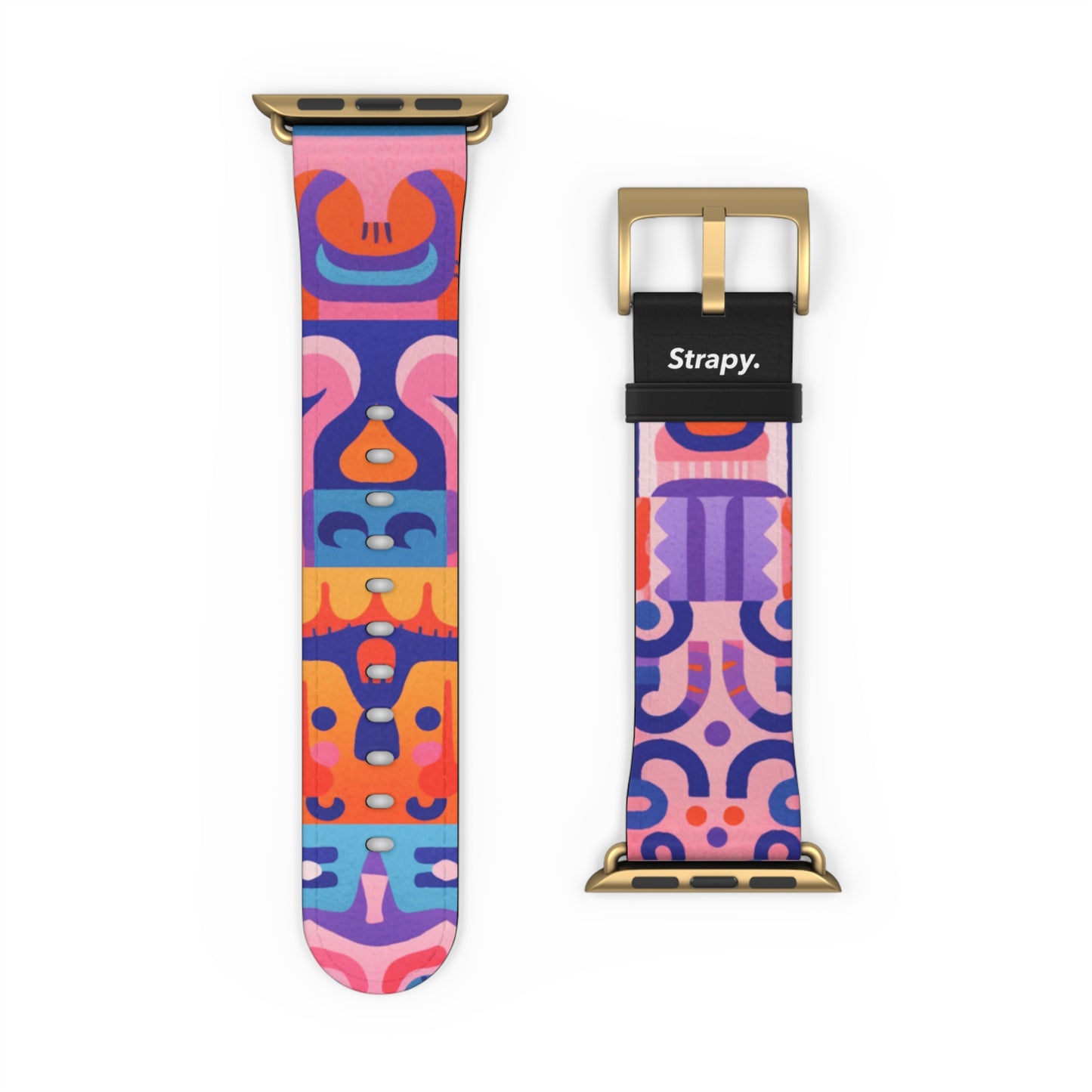 Abstract Art Pop Creatures Pattern - Leather Apple Watch Strap/Band