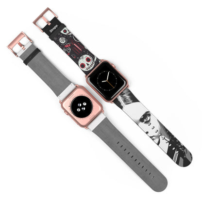 Art Pop Comic Wednesday Addams Stare Leather Apple Watch Band