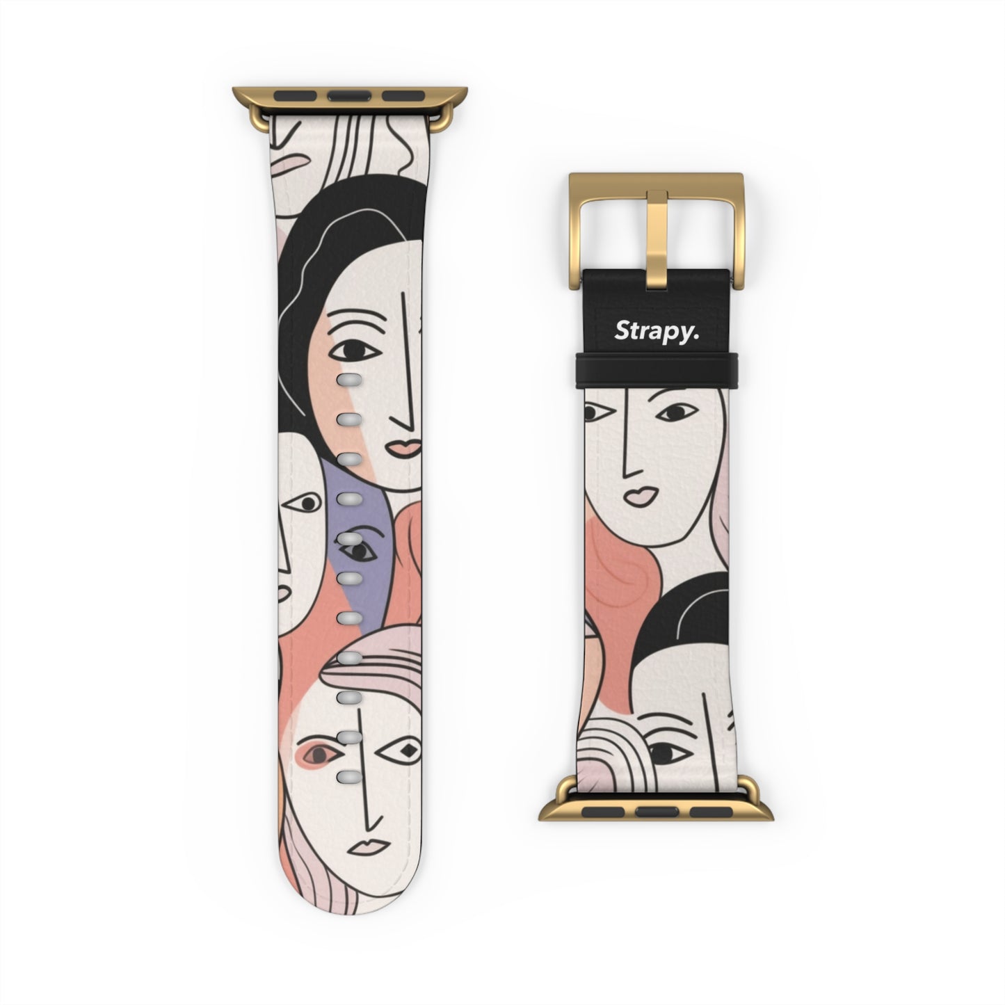 Motif de visages de femmes pastel dessin minimaliste abstrait - Bracelet/Bande Apple Watch en cuir