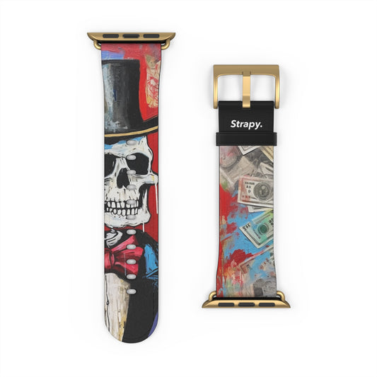 Art Pop Alec Monopoly Homage Tycoon Skull – Apple Watch Armband/Band aus Leder