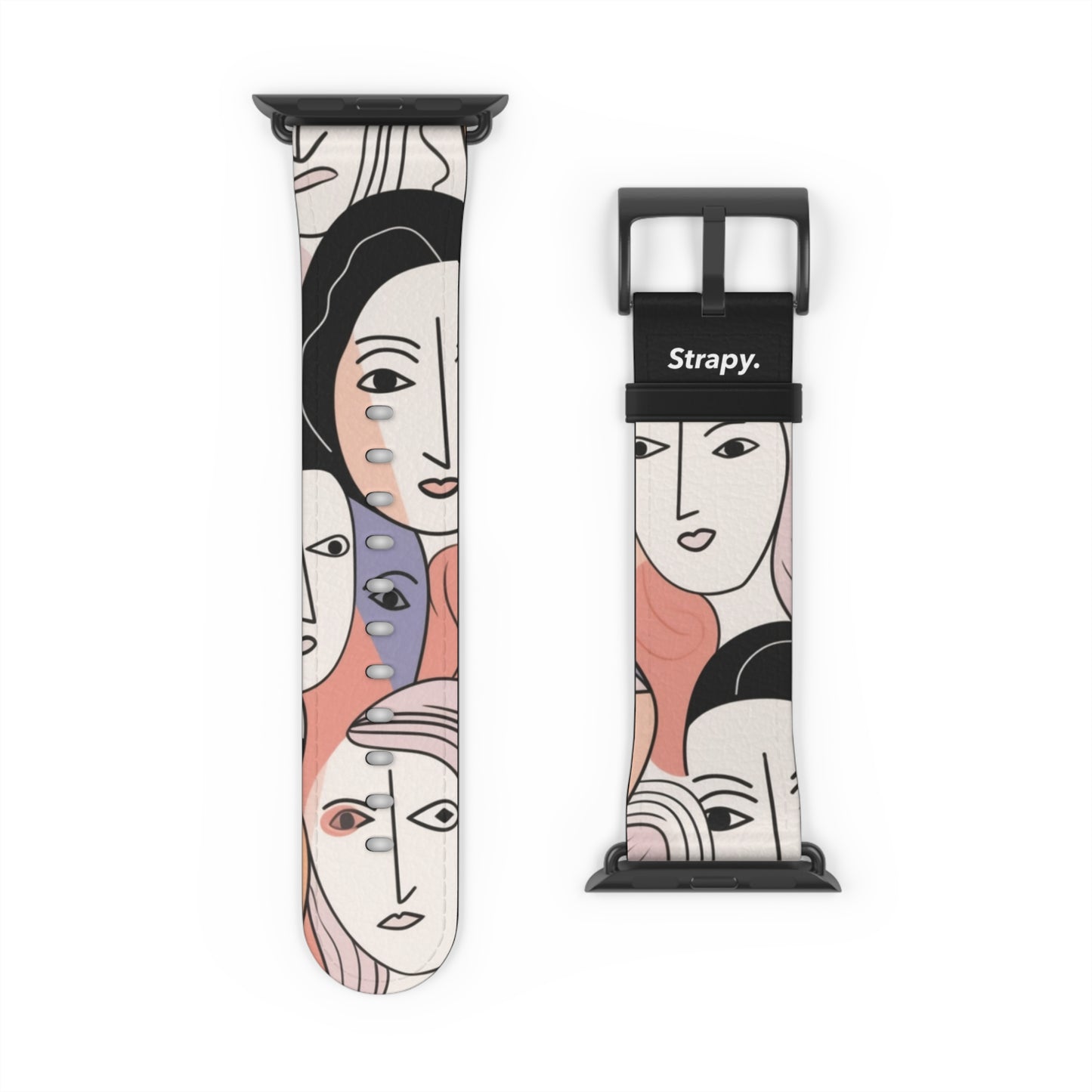 Abstract Minimalist Drawing Pastel Women Faces Pattern - Leather Apple Watch Strap/Band