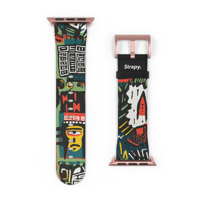 Abstract For The Culture Geometrisches Muster im Basquiat-Stil – Apple-Watch-Armband/Armband aus Leder