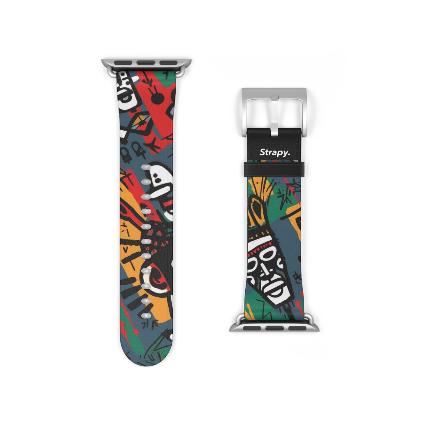 Modèle abstrait de style Basquiat de la tribu africaine - Bracelet/Bande Apple Watch en cuir