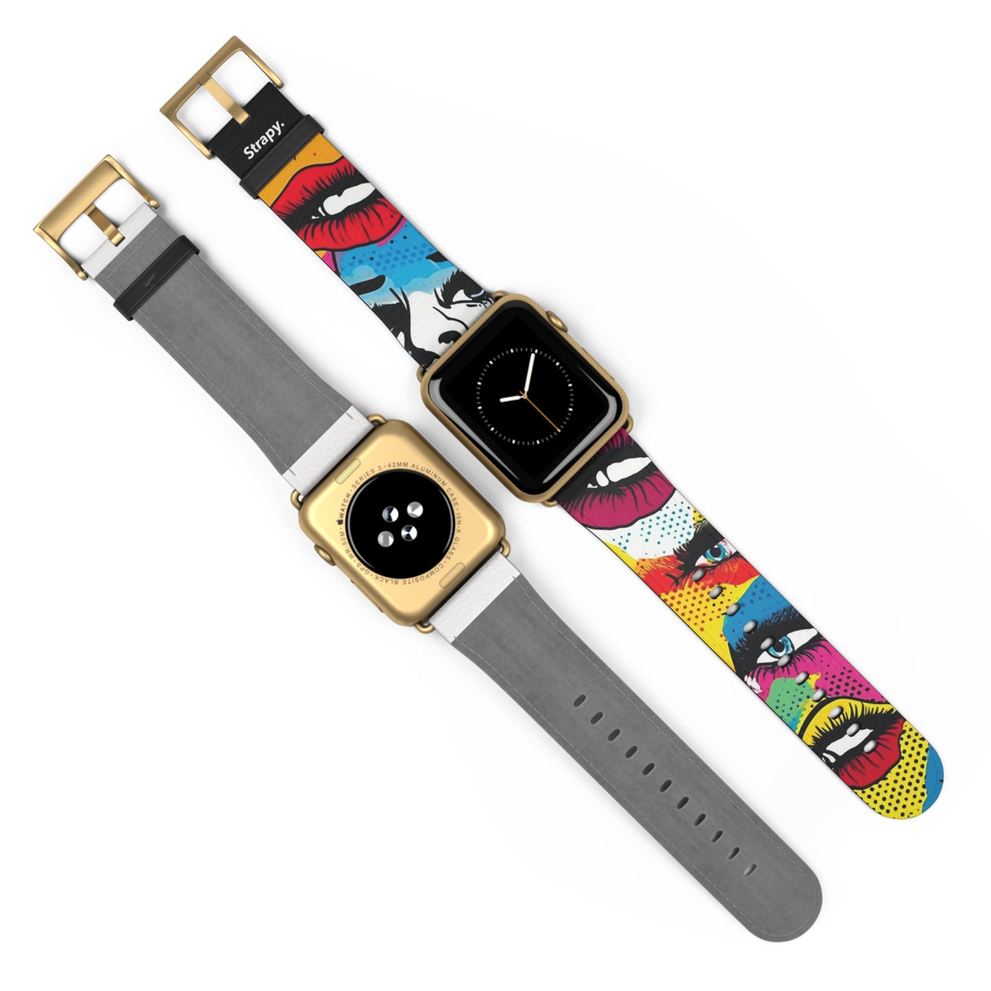 Comic-Art-Pop-Frauengesichter-Muster – Apple-Watch-Armband/Armband aus Leder