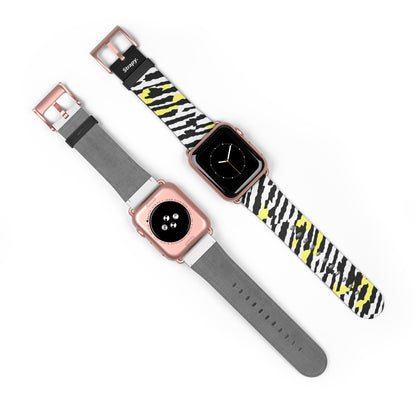 Digital Zebra Leopard Abstact Pattern Leather Apple Watch Band