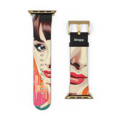 Art Pop Audrey Hepburn - Bracelet/Bande Apple Watch en cuir