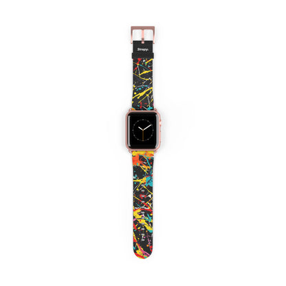 Jackson Pollock Homage Dark Splatter Pattern – Apple Watch Armband/Band aus Leder