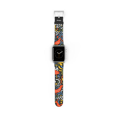 Abstraktes Kunst-Pop-Mikado-Fasan-Vogel-Muster – Apple-Watch-Armband/Armband aus Leder