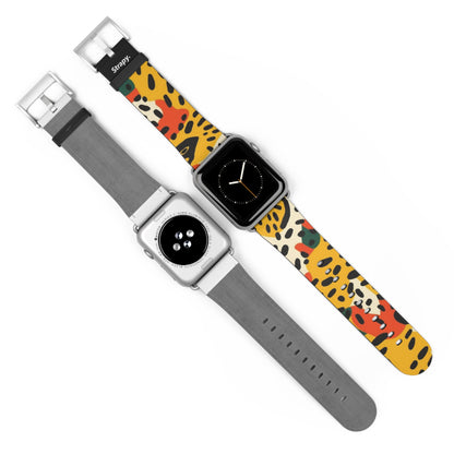 Abstraktes Leopardenmuster im Picasso-Stil – Lederarmband für die Apple Watch