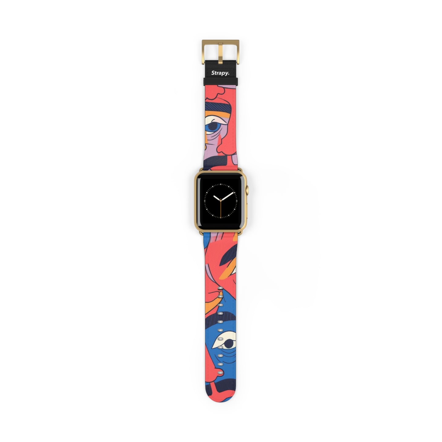 Motif de visages de moustache colorés surréalistes - Bracelet/Bande Apple Watch en cuir