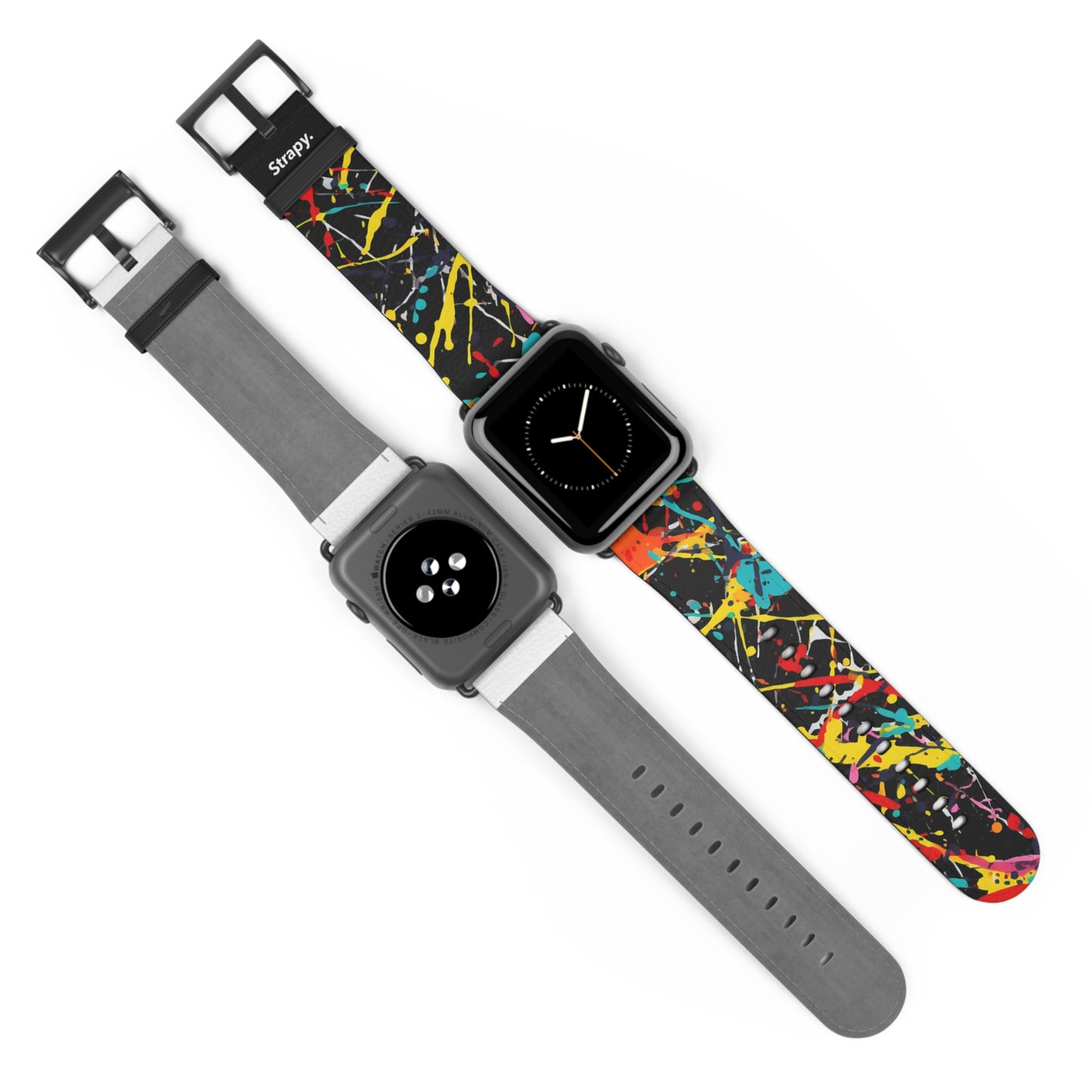 Jackson Pollock Homage Dark Splatter Pattern – Apple Watch Armband/Band aus Leder