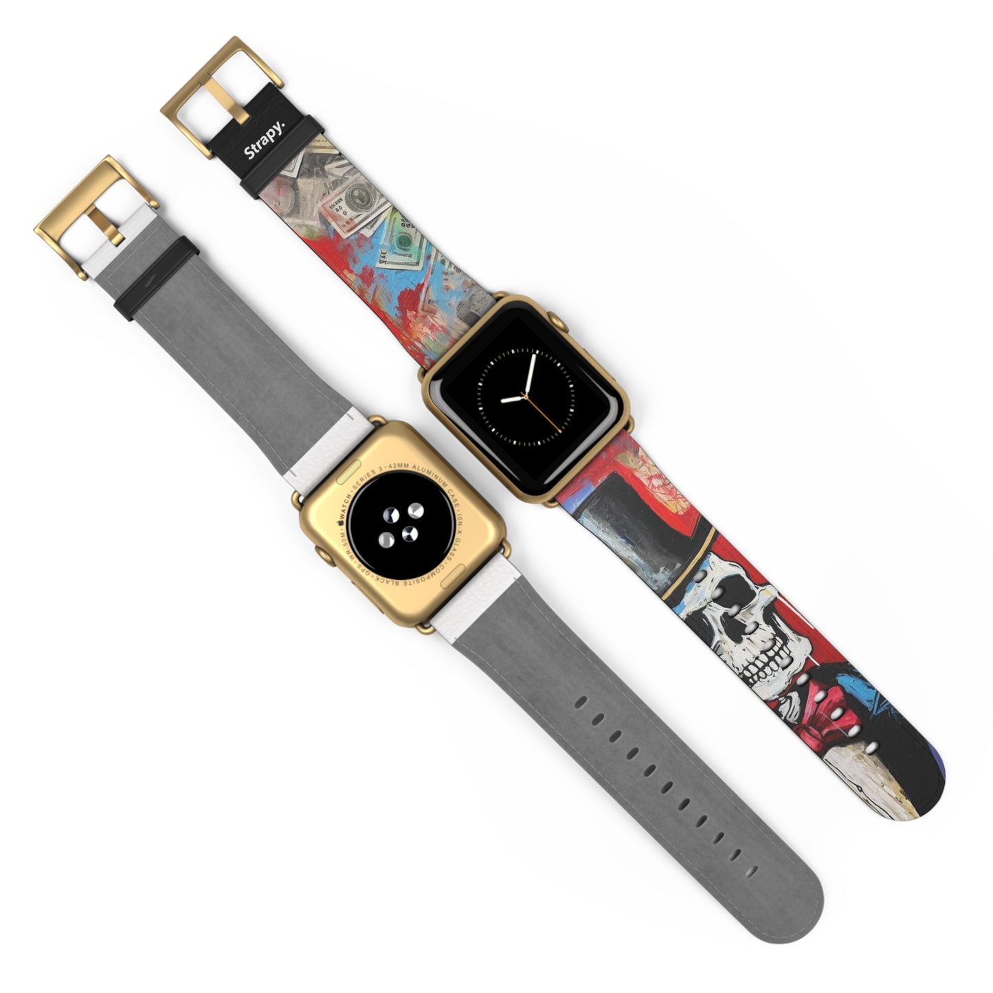 Art Pop Alec Monopoly Homage Tycoon Skull - Leather Apple Watch Strap/Band