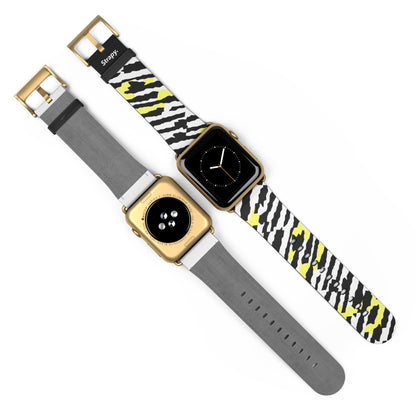 Digital Zebra Leopard Abstact Pattern Leather Apple Watch Band