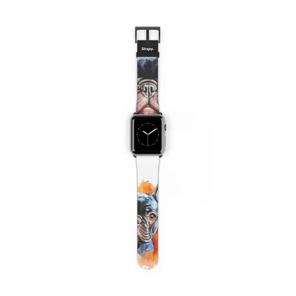 Aquarela Französische Bulldogge Love – Apple-Watch-Armband/Armband aus Leder