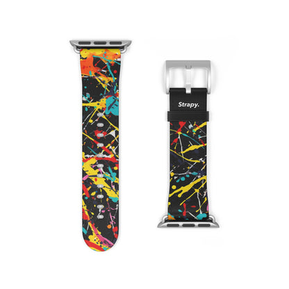 Jackson Pollock Homage Dark Splatter Pattern - Leather Apple Watch Strap/Band