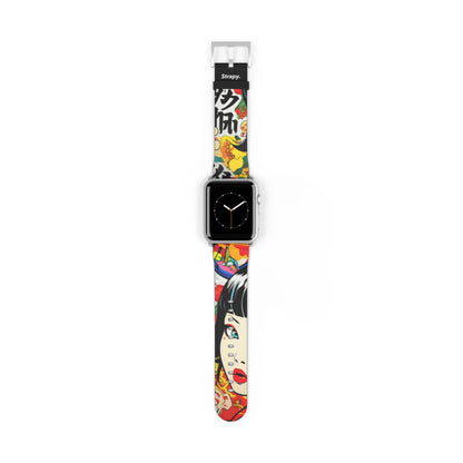 Art Pop Comic Geisha Japanese Stare - Leather Apple Watch Strap/Band