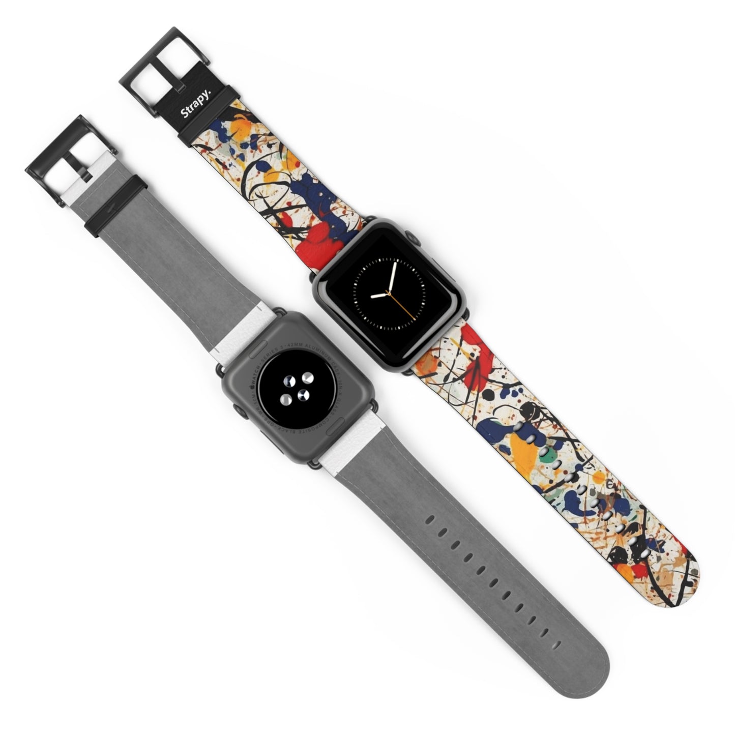 Spontanes abstraktes Jackson Pollock Homage Splatter Pattern – Lederarmband für die Apple Watch