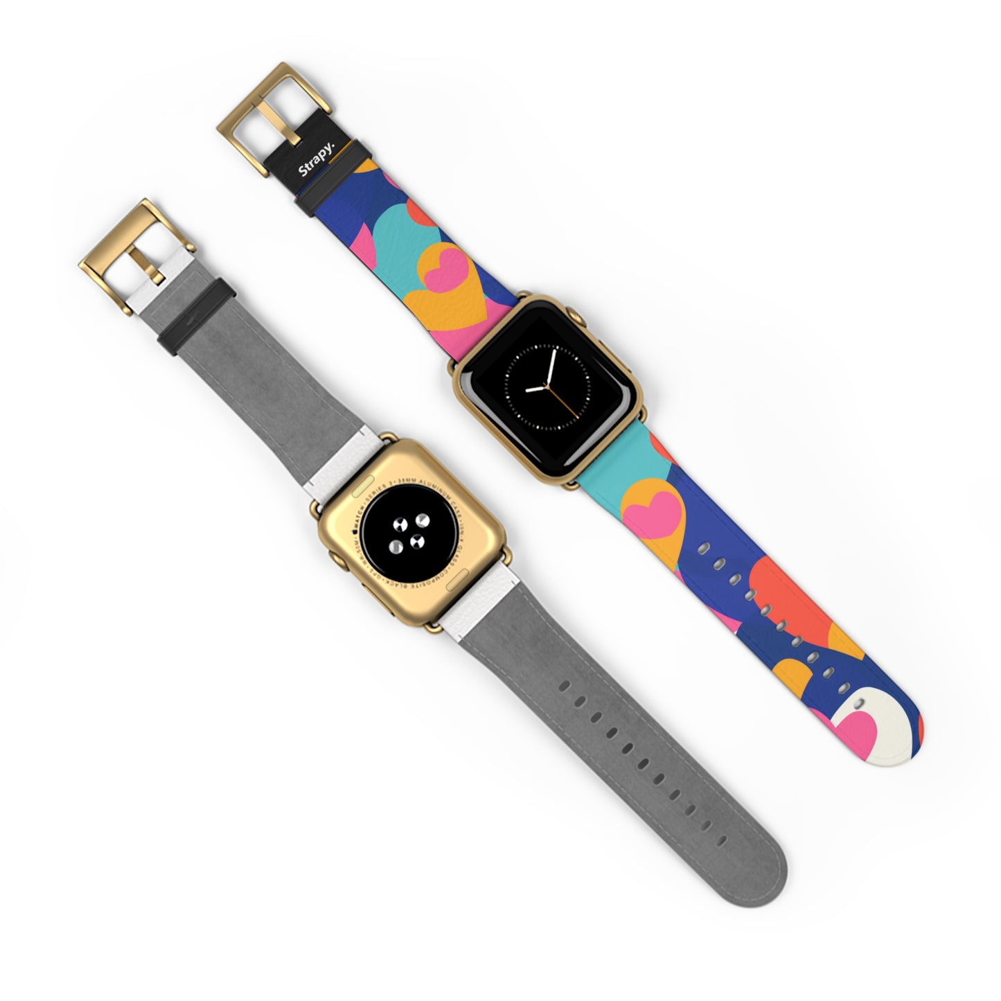 Abstract Risograph Colorful Hearts Pattern - Leather Apple Watch Strap/Band