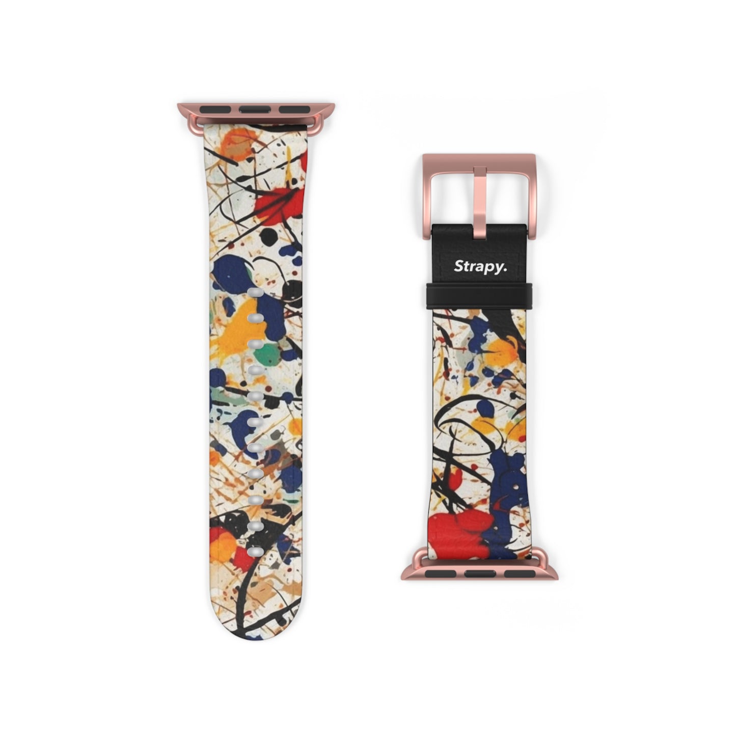 Spontaneous Abstract Jackson Pollock Homage Splatter Pattern Leather Apple Watch Band