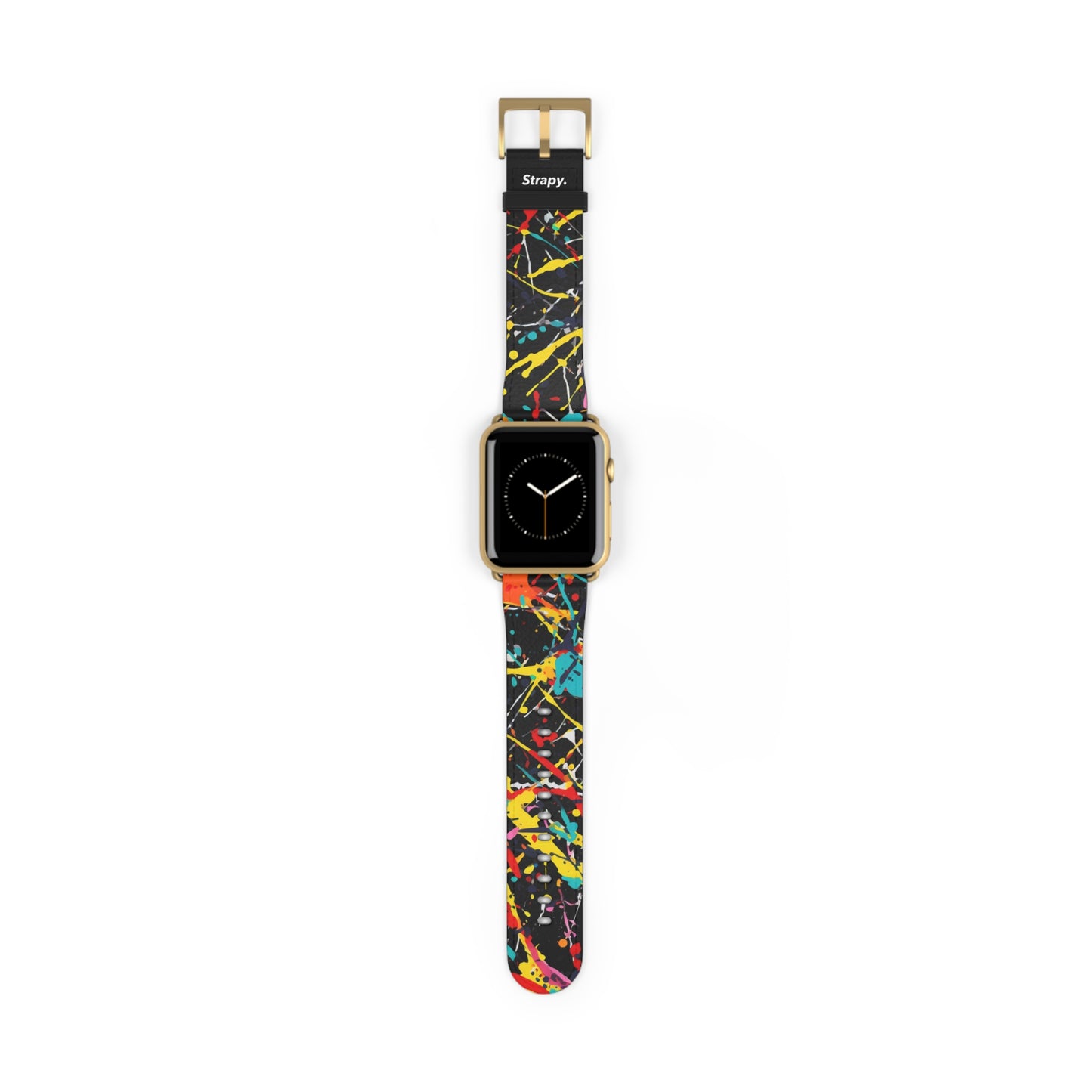 Jackson Pollock Homage Dark Splatter Pattern - Leather Apple Watch Strap/Band