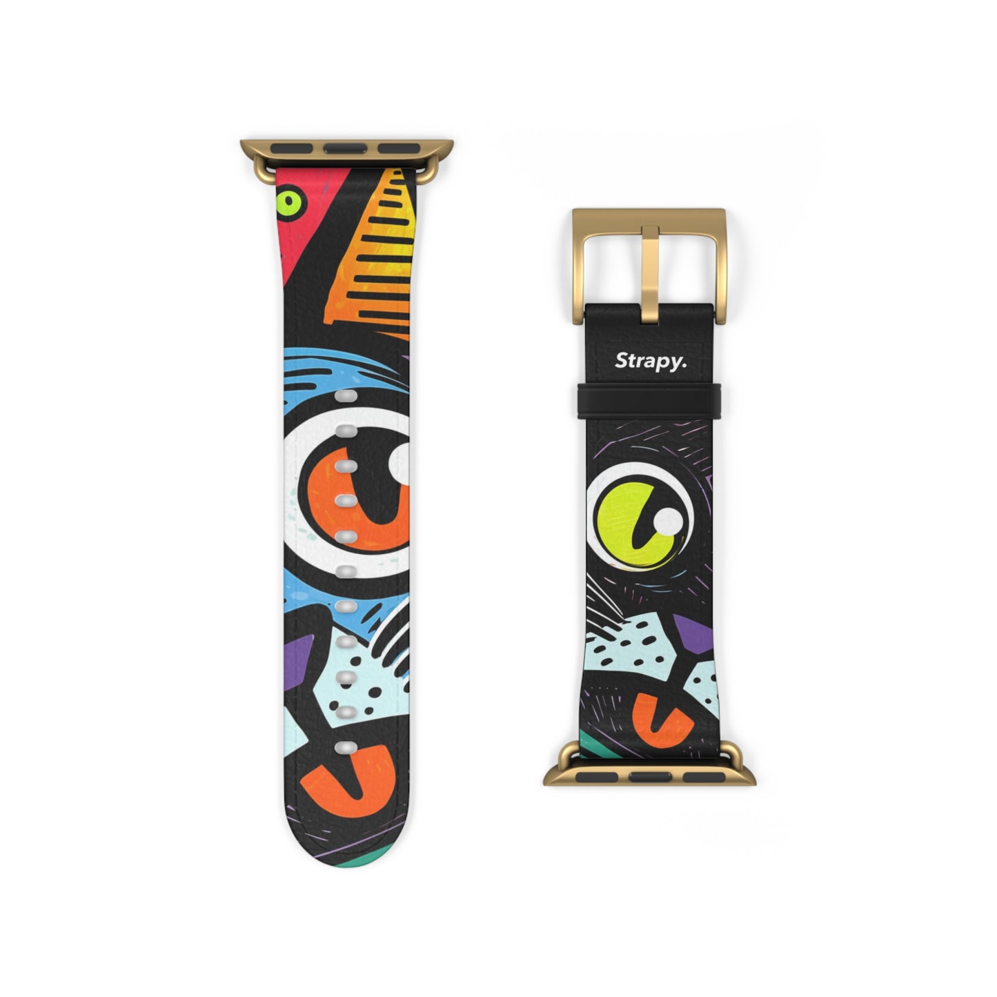 Abstract Art Pop Cats - Leather Apple Watch Strap/Band