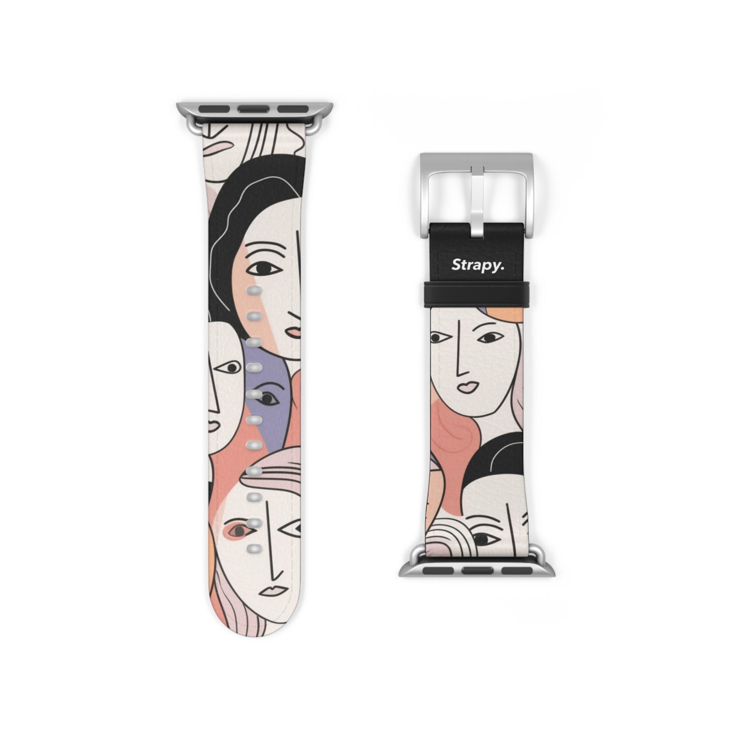 Abstract Minimalist Drawing Pastel Women Faces Pattern - Leather Apple Watch Strap/Band