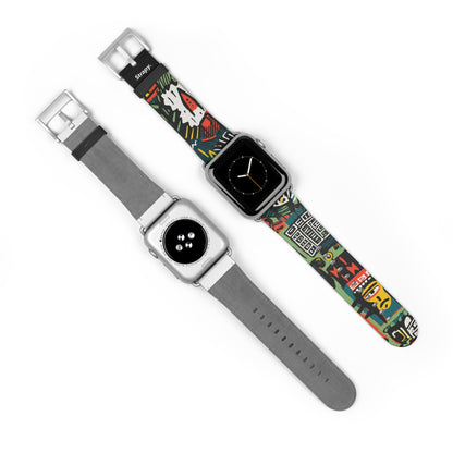 Abstract For The Culture Geometrisches Muster im Basquiat-Stil – Apple-Watch-Armband/Armband aus Leder