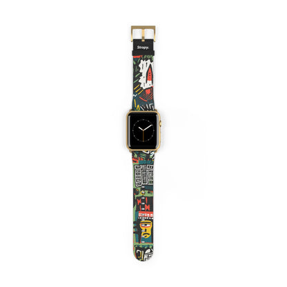 Résumé pour la culture Motif géométrique de style Basquiat - Bracelet/Bande Apple Watch en cuir