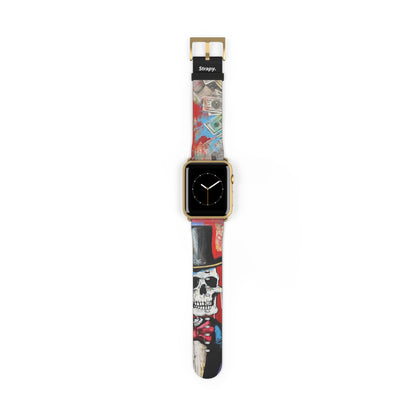 Art Pop Alec Monopoly Homage Tycoon Skull - Leather Apple Watch Strap/Band