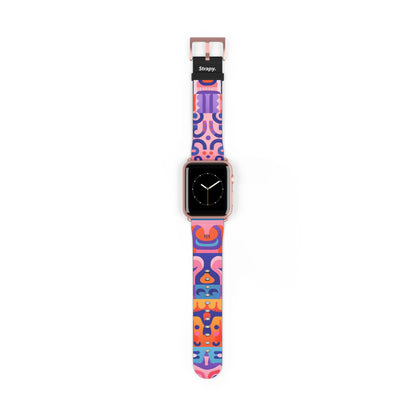 Abstract Art Pop Creatures Pattern - Leather Apple Watch Strap/Band