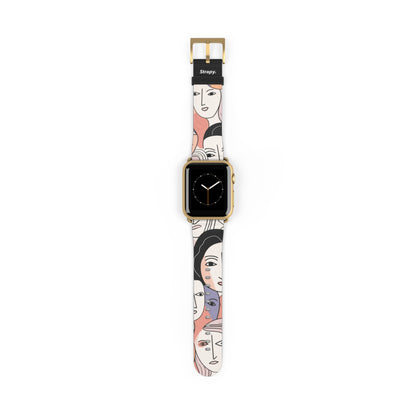 Motif de visages de femmes pastel dessin minimaliste abstrait - Bracelet/Bande Apple Watch en cuir