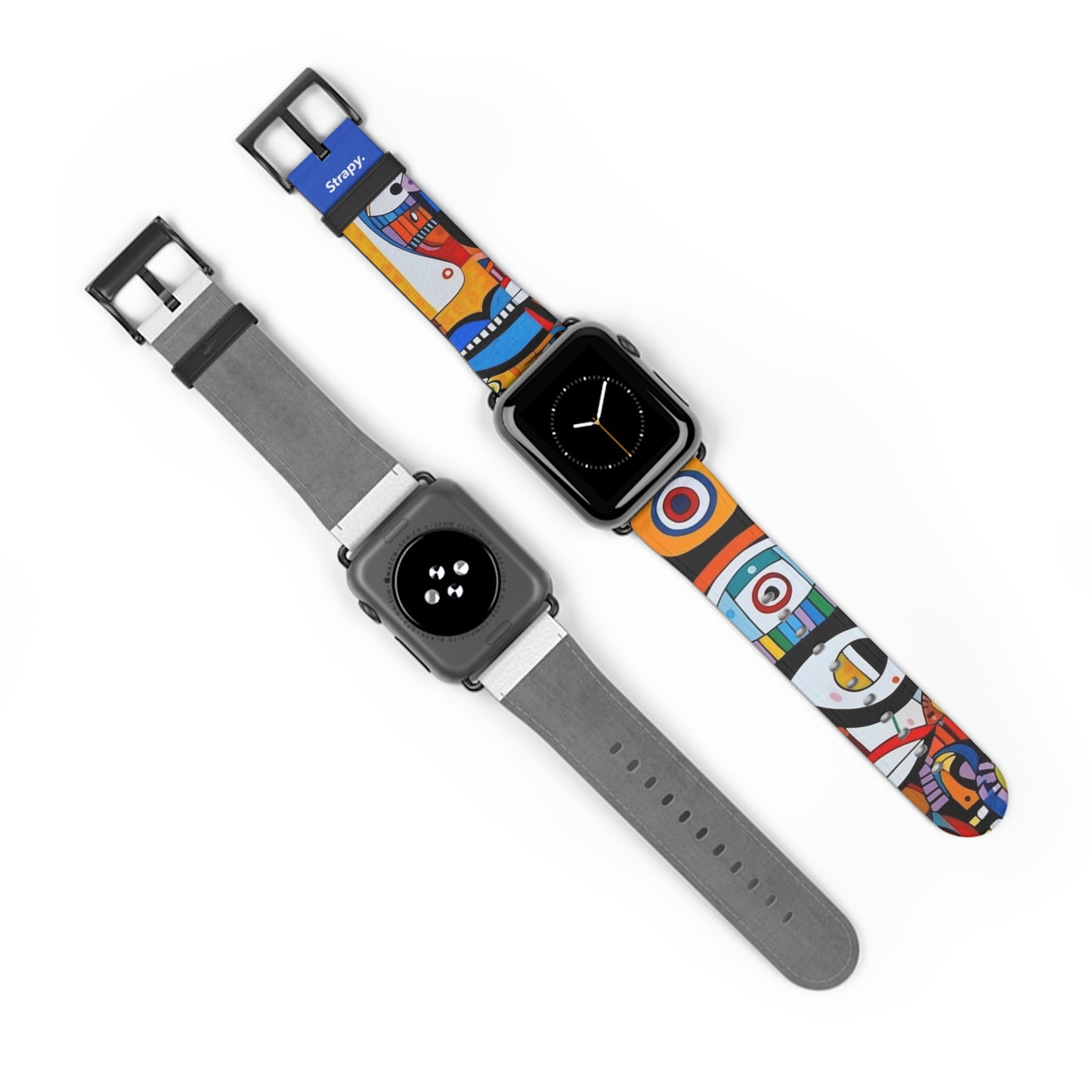 Abstrakte Augen und Gesichter im Picasso-Stil-Muster – Apple-Watch-Armband/Armband aus Leder