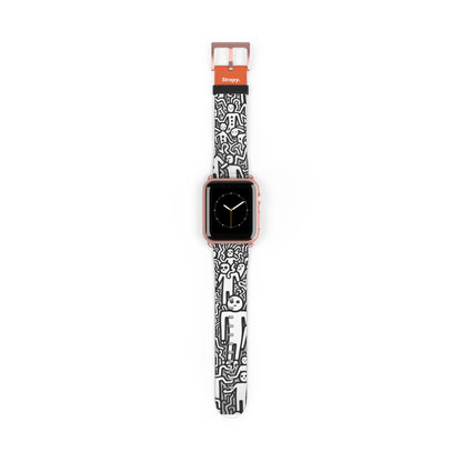 Geometric Abstract Humans Bold Lines Pattern - Leather Apple Watch Strap/Band