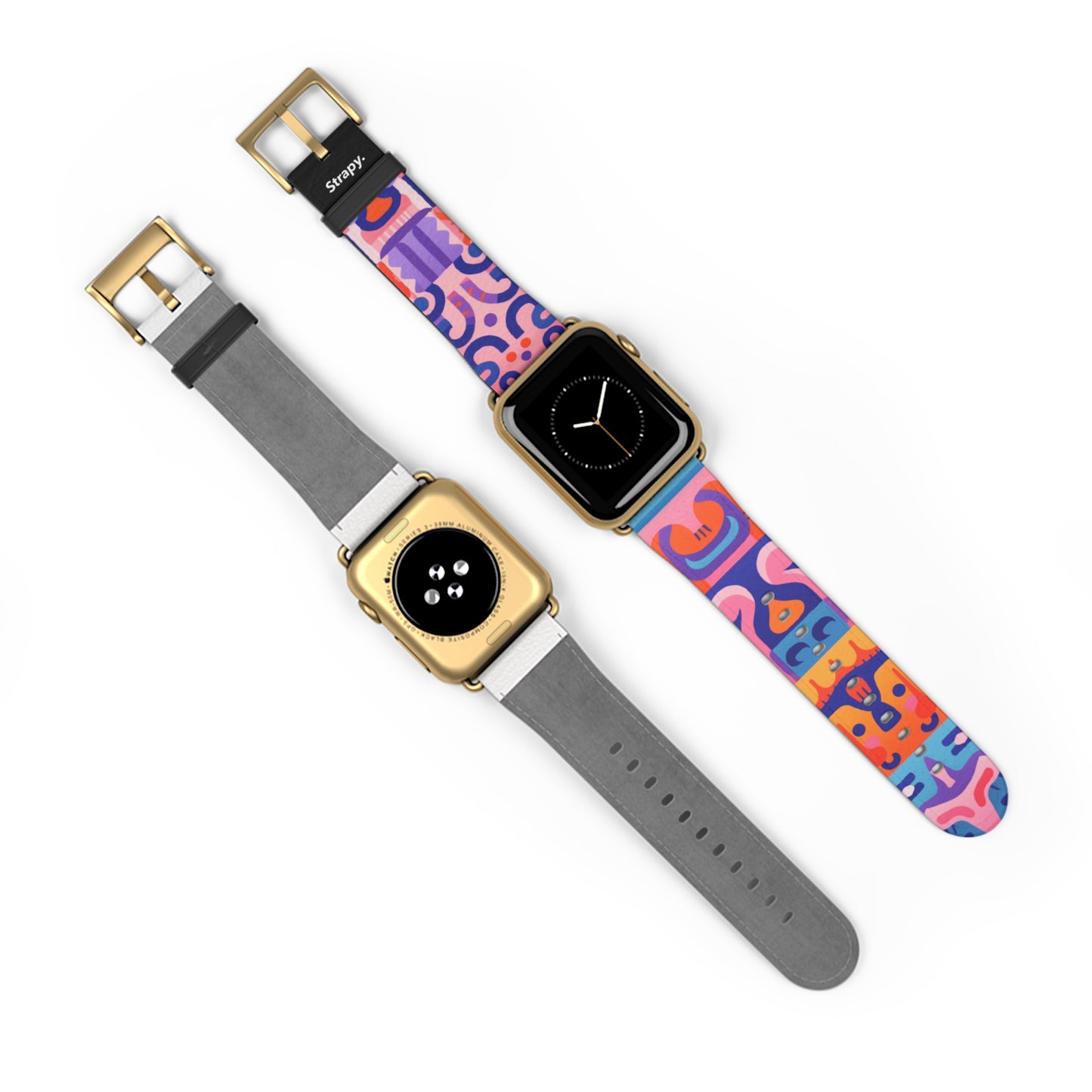 Abstract Art Pop Creatures Pattern - Leather Apple Watch Strap/Band