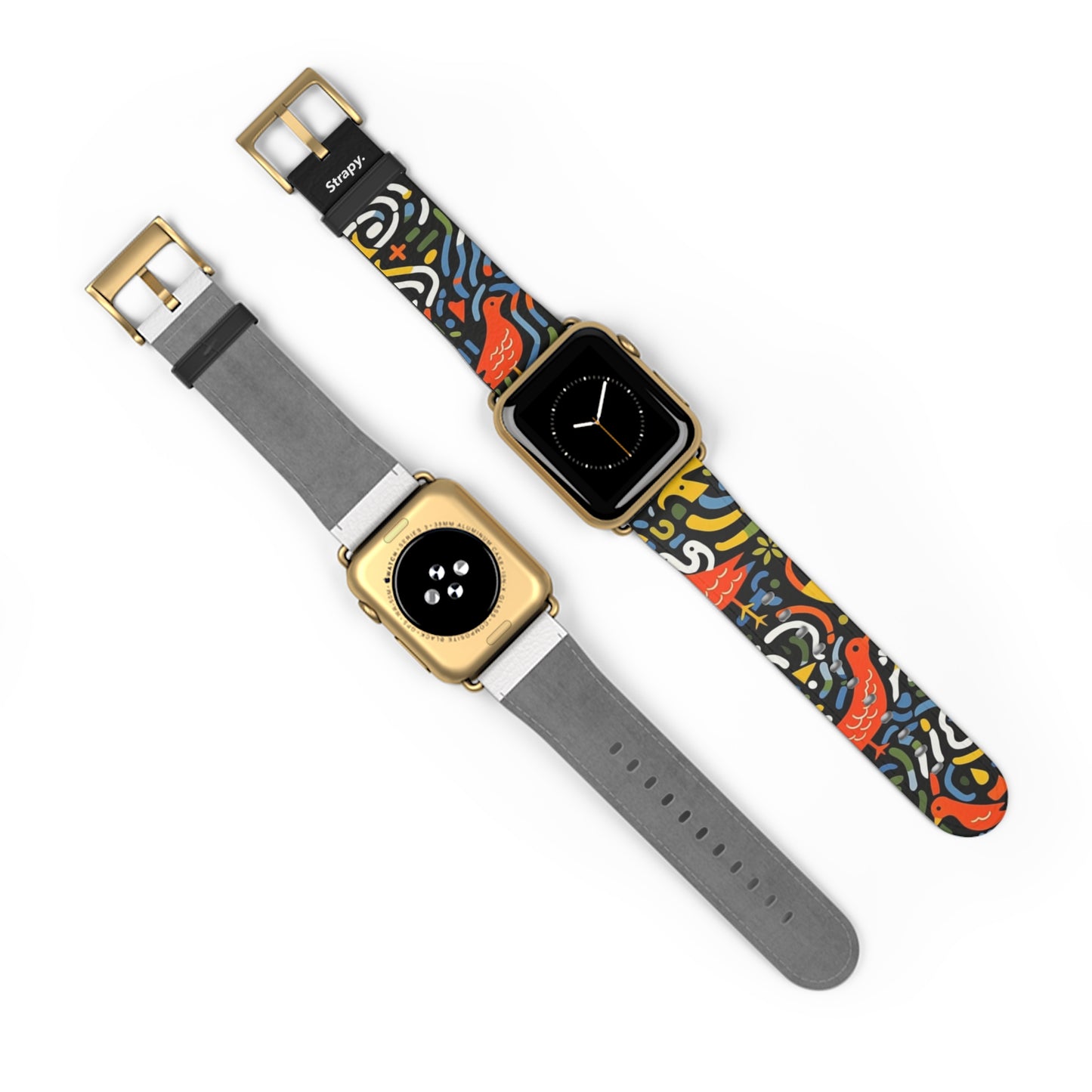 Abstraktes Kunst-Pop-Mikado-Fasan-Vogel-Muster – Apple-Watch-Armband/Armband aus Leder