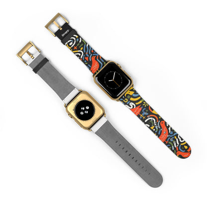 Abstract Art Pop Mikado Pheasant Bird Pattern - Leather Apple Watch Strap/Band