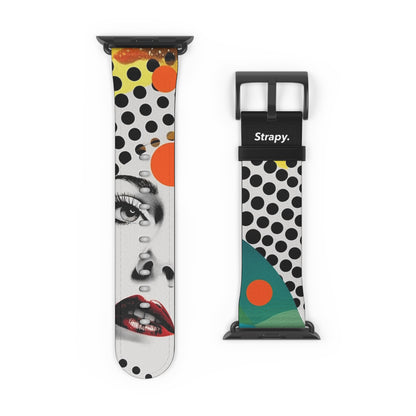 Abstract Comic Art Pop Women Polka Faces Pattern - Leather Apple Watch Strap/Band