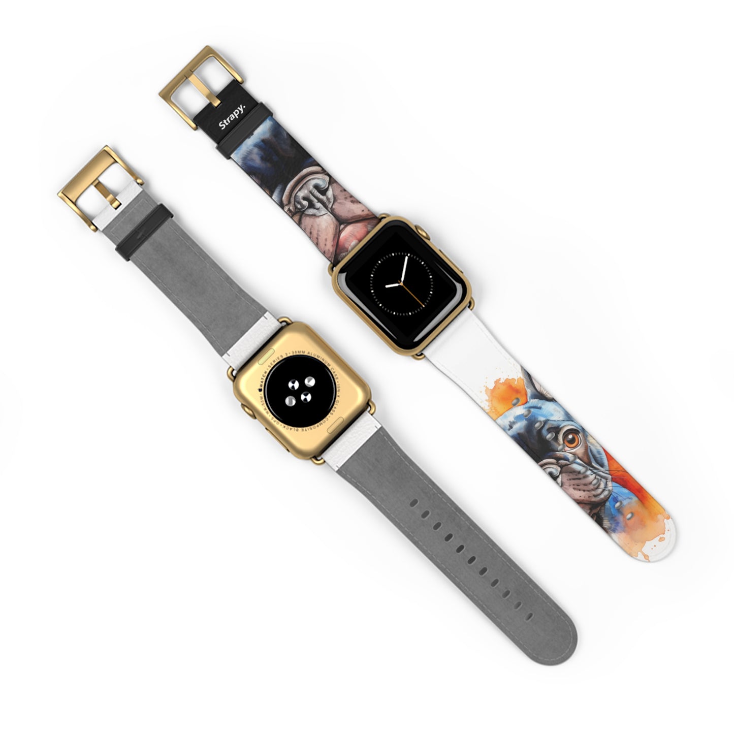 Aquarela French Bulldog Love - Bracelet/Bande Apple Watch en cuir