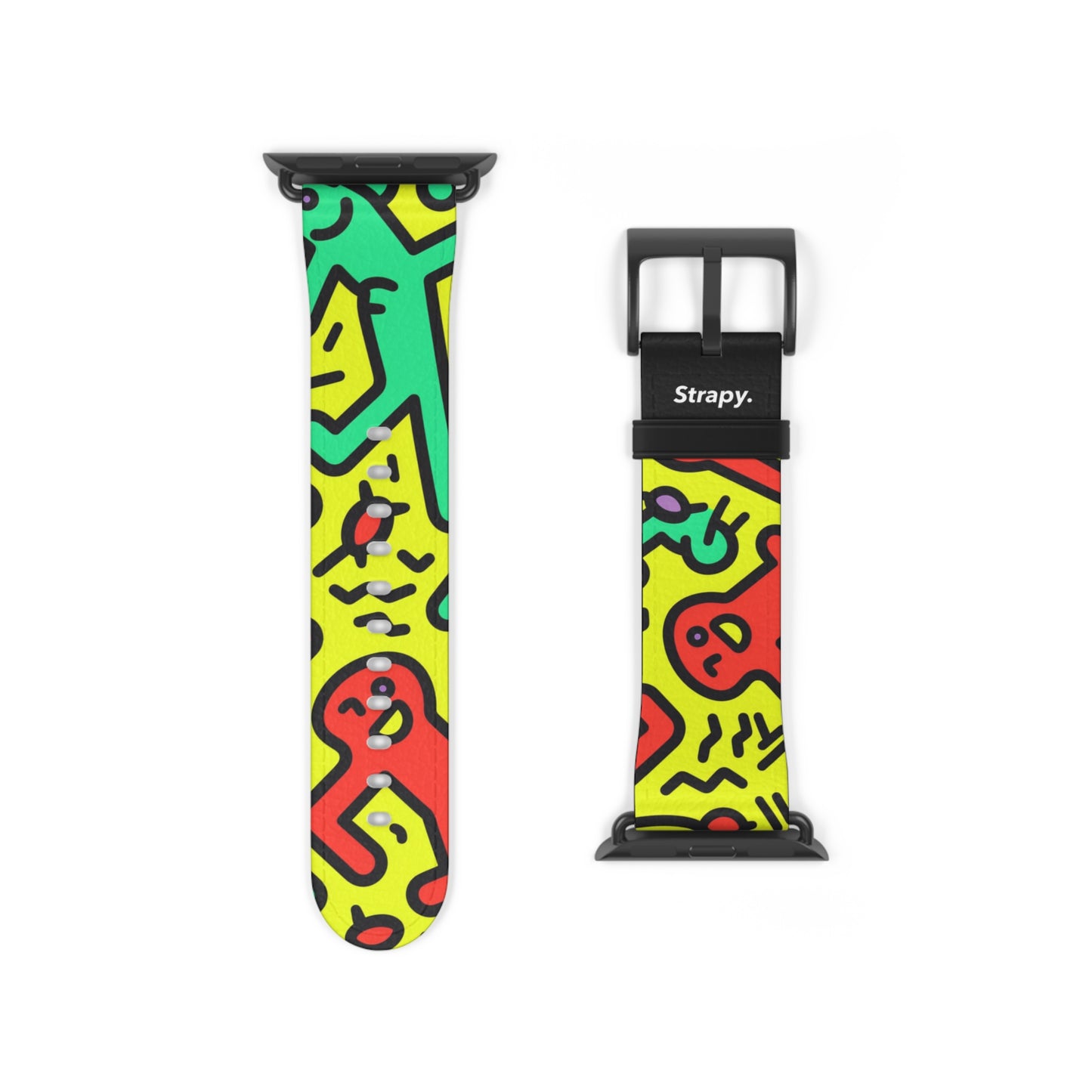 Abstraktes tanzendes, kräftiges geometrisches Linienmuster im Keith-Haring-Stil – Apple-Watch-Armband/Armband aus Leder